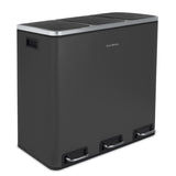 Ⓜ️🔵🔵🔵 Les Collectors N°990 - Pattumiera, 10 ANNI GARANZIA, raccolta differenziata 3 scomparti a pedale, GRIGIO SCURO OPACO su acciaio inox, 54L