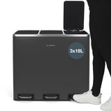 Ⓜ️🔵🔵🔵 Les Collectors N°990 - Pattumiera, 10 ANNI GARANZIA, raccolta differenziata 3 scomparti a pedale, GRIGIO SCURO OPACO su acciaio inox, 54L
