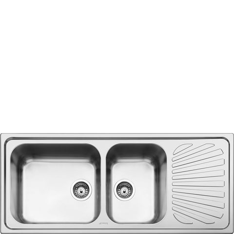 Ⓜ️🔵🔵🔵 Smeg SG116D - Lavello Saldato, Incasso Standard, 2 Vasche, 116 cm, Estetica Universale