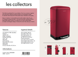 Ⓜ️🔵🔵🔵 Les Collectors N°887 - Pattumiera da cucina a pedale in ACCIAIO INOX, colore ROSSO opaco, 40L