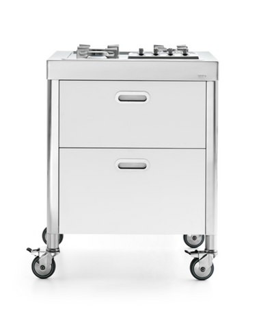 Ⓜ️🔵🔵🔵 Alpes C70-C60-ruote/1 - LIBERI IN CUCINA, Elemento Cottura, acciaio inox su ruote largo 70cm, profondo 65cm, alto 90cm, F 559/4G piano cottura incasso con quattro fuochi a gas, 2 cassetti 60cm
