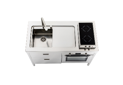Ⓜ️🔵🔵🔵 Alpes LC 130-C60-F60/1 - LIBERI IN CUCINA, Lavaggio-Cottura, Acciaio Inox dx o sx, larg. 130cm, prof. 65cm, alt. 90/95cm, lavello vasca larga 38cm, scivolo liscio, miscelatore, piano cottura ribaltabile 2 zone a induzione, forno elettrico 60cm
