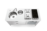 Ⓜ️🔵🔵🔵 Alpes LC160-C90+F60/1 - LIBERI IN CUCINA, Lavaggio-Cottura, Acciaio Inox dx o sx, larg. 160cm, prof. 65cm, alto 90/95cm, vasca tonda 40cm, vaschetta tonda 25cm, 2 piani cottura 2 fuochi gas 2 zone a induzione, forno elettrico 60cm, 2 cassetti 90cm