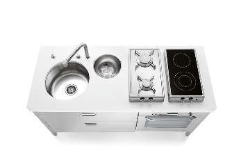 Ⓜ️🔵🔵🔵 Alpes LC160-C90+F60/1 - LIBERI IN CUCINA, Lavaggio-Cottura, Acciaio Inox dx o sx, larg. 160cm, prof. 65cm, alto 90/95cm, vasca tonda 40cm, vaschetta tonda 25cm, 2 piani cottura 2 fuochi gas 2 zone a induzione, forno elettrico 60cm, 2 cassetti 90cm