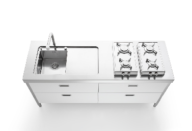 Ⓜ️🔵🔵🔵 Alpes LC190-C90+C90/2 - LIBERI IN CUCINA, Lavaggio-Cottura, Acciaio Inox dx o sx, larg. 190cm, prof. 65cm, alt. 90/95cm, vasca 38cm, scivolo liscio miscelatore, 2 piani cottura ribaltabile 2 fuochi gas grandi 2 fuochi gas ridotti, 2 cassetti 90cm