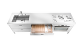Ⓜ️🔵🔵🔵 Alpes LC280-C90+C90+F90/1 - LIBERI IN CUCINA, Lavaggio-Cottura, Acciaio Inox dx o sx, larg. 280cm, prof. 65cm, alt. 90/95cm, vasca larg. 70cm, piano cott. 4 fuochi gas fuoco centr. bruciatore tripla corona Dual, 5 cassetti 90cm, forno elettr. 90cm