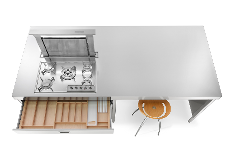 Ⓜ️🔵🔵🔵 Alpes IC250-C120+snack/1 - LIBERI IN CUCINA, Elemento Isole Cottura, acciaio inox, larga 250cm, profonda 125cm, alta 90/95cm, piano cottura incasso 79cm 5 fuochi gas, fuoco centr. con bruciatore corona Dual, 5 cassetti 120cm