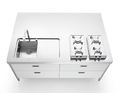 Ⓜ️🔵🔵🔵 Alpes I-LC190-C90+C90/1 - LIBERI IN CUCINA, Elemento Isole Lavaggio-Cottura, acciaio inox, larga 190cm, profonda 125cm, alta 90/95cm, lavello larg. 37,5cm, miscelatore, 2 piani cottura rib. 2 fuochi gas grandi 2 fuochi gas ridotti, 6 cassetti 90cm