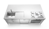 Ⓜ️🔵🔵🔵 Alpes I-LC250-C90+L60+F90/1 - LIBERI IN CUCINA, Elemento Isole Lavaggio-Cottura, acciaio inox, larg. 250cm, prof. 125cm, alt. 90/95cm, lavello con vasca 50cm, piano cott. 5 fuochi gas + fuoco centr. bruciatore tripla corona Dual, forno elttr. 90cm