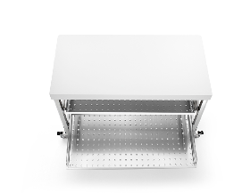 Ⓜ️🔵🔵🔵 Alpes 130C-CARRELLO-1 - LIBERI IN CUCINA, Elemento Contenimento, carrello cucina, acciaio inox top in Corian®, larg. 130cm, prof. 65cm, alt. 90cm, 2 ripiani estr. 120cm