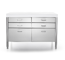 Ⓜ️🔵🔵🔵 Alpes 130C-CONTENIMENTO-3 - LIBERI IN CUCINA, Elemento Contenimento, mobile cucina, acciaio inox top in Corian®, larg. 130cm, prof. 65cm, alt. 90/95cm, 6 cassetti 60cm