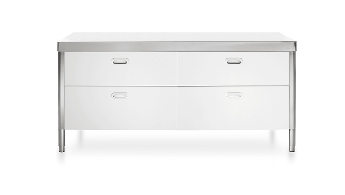 Ⓜ️🔵🔵🔵 Alpes 190C-CONTENIMENTO-1 - LIBERI IN CUCINA, Elemento Contenimento, mobile cucina, acciaio inox, cassetti laccati bianco opaco 190x65x90/95cm, 4 cassetti 90cm