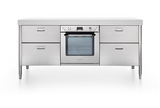 Ⓜ️🔵🔵🔵 Alpes 190C-C60+F60+C60/1 - LIBERI IN CUCINA, Elemento Contenimento, mobile cucina, acciaio inox, larg. 190cm, prof. 65cm, alt. 90/95cm, forno elettrico incasso 60cm, 4 cassetti 60cm