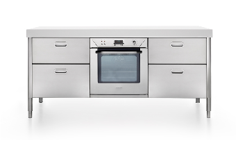 Ⓜ️🔵🔵🔵 Alpes 190C-C60+F60+C60/1 - LIBERI IN CUCINA, Elemento Contenimento, mobile cucina, acciaio inox, larg. 190cm, prof. 65cm, alt. 90/95cm, forno elettrico incasso 60cm, 4 cassetti 60cm