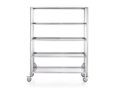 Ⓜ️🔵🔵🔵 Alpes 128/165 DISPENSA APERTA - LIBERI IN CUCINA, Elemento Colonne, colonna cucina, acciaio inox, su ruote, 4 ripiani per dispensa, 2 regolabili in altezza, larg. 128cm, prof. 50cm, alt. 165cm