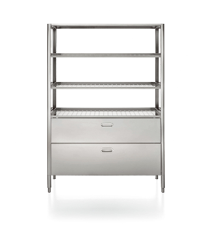 Ⓜ️🔵🔵🔵 Alpes 128/165 DISPENSA/3 - LIBERI IN CUCINA, Elemento Colonne, colonna cucina per dispensa, acciaio inox, larg. 128cm, prof. 64cm, alt. 165/170cm, 2 cassetti 120cm, 3 ripiani 120cm, 2 regolabili