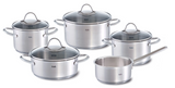 Ⓜ️🔵🔵🔵 Fissler PALERMO - Batteria di pentole, Set di 5 pezzi con 4 coperchi, ACCIAIO INOX 18/10 e VETRO (no plastica), per tutti i tipi di piani cottura compresa l'induzione, ANCHE DA FORNO