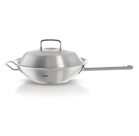 Ⓜ️🔵🔵🔵 Fissler Wok - Wok, Serie Original-Profi Collection, Acciaio inox satinato (esterna)/ Acciaio inox lucidato (interna), Capacità 4.1 Litri, Diametro 30 cm, Coperchio in metallo funzione Condensate-Plus
