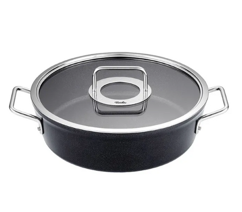 Ⓜ️🔵🔵🔵 Fissler Casseruola - Casseruola, Serie Adamant, Capacità 4.3 Litri, Diametro 28 cm, Nero (esterna/interna), Manici in acciaio, Coperchio in vetro, Fondo Fissler CookStar