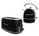 Ⓜ️🔵🔵🔵 SWEISS GRV9+KTL9 - Set di tostapane e bollitore elettrico vintage, colore NERO RETRÒ con dettagli cromati