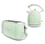 Ⓜ️🔵🔵🔵 SWEISS GRV7+KTL7 - Set di tostapane e bollitore elettrico vintage, colore VERDE RETRÒ con dettagli cromati