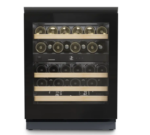 Ⓜ️🔵🔵🔵 LIEBHERR UWgb 3632 Vinidor - Cantinetta da incasso sottopiano a 2 zone, GARANZIA 10 ANNI INCLUSA* originale LIEBHERR, cantina sottotop da 32 bottiglie DUAL ZONE, Nero/Vetro, 82-88 x 60 cm, Nuova classe F