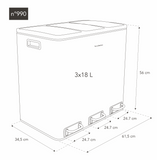 Ⓜ️🔵🔵🔵 Les Collectors N°990 - Pattumiera, 10 ANNI GARANZIA, raccolta differenziata 3 scomparti a pedale, GRIGIO SCURO OPACO su acciaio inox, 54L