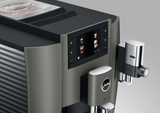 Ⓜ️🔵🔵🔵 JURA E8 Dark Inox - Macchina da caffè espresso COMPLETAMENTE AUTOMATICA (dai chicchi al caffè), colore DARK INOX, 2 tazze, bevande con latte, 17 tipi di bevande, FACILISSIMA DA USARE E DA PULIRE