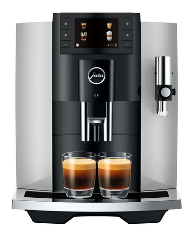 Ⓜ️🔵🔵🔵 JURA E8 Platino - Macchina da caffè espresso COMPLETAMENTE AUTOMATICA (dai chicchi al caffè), colore PLATINO, 2 tazze, bevande con latte, 17 tipi di bevande, FACILISSIMA DA USARE E DA PULIRE