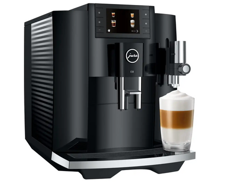 Ⓜ️🔵🔵🔵 JURA E8 Piano Black - Macchina da caffè espresso COMPLETAMENTE AUTOMATICA (dai chicchi al caffè), colore PIANO BLACK, 2 tazze, bevande con latte, 17 tipi di bevande, FACILISSIMA DA USARE E DA PULIRE