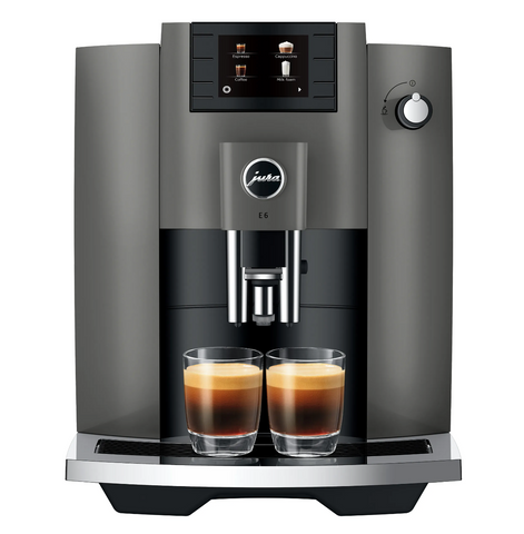 Ⓜ️🔵🔵🔵 JURA E6 Dark Inox - Macchina da caffè espresso COMPLETAMENTE AUTOMATICA (dai chicchi al caffè), colore DARK INOX, 2 tazze, anche bevande con latte, 11 tipi di bevande, FACILISSIMA DA USARE E DA PULIRE