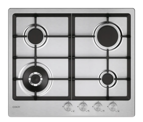 Ⓜ️🔵🔵🔵 CANDY CHG6BF4WTX - Piano cottura, 4 fuochi gas di cui 1 tripla corona, 60 cm, piano inox e griglie in ghisa