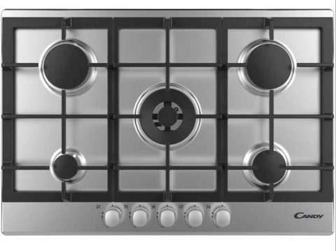 Ⓜ️🔵🔵🔵 CANDY CPG75SWGX - Piano cottura, 5 fuochi gas di cui 1 tripla corona, 75 cm, piano inox e griglie in ghisa
