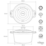 Ⓜ️🔵🔵🔵 La Fonderie 1890 ALMA22 - [📦🚨Spedizione immediata!🚚💨] Pentola a Cocotte tonda in ghisa, smaltata blu, SENZA PFAS, PFAS FREE, pentola con 2 manici e coperchio, diametro 22 cm, Capienza 3,3 litri