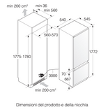 Ⓜ️🔵🔵🔵 ASKO RFN 31831 EI - Frigorifero combinato da incasso, frigo sopra e congelatore sotto, vano congelatore No Frost, cerniere autoportanti, bianco, 60 x 178 cm, Nuova classe E