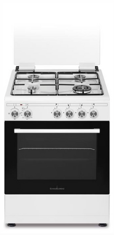 Ⓜ️🔵🔵🔵 SCHAUB LORENZ SS631GEW  - Cucina BIANCA, piano cottura 4 fuochi gas di cui uno tripla corona, sicur gas, 60x60cm, forno a gas con grill, coperchio in cristallo, classe A