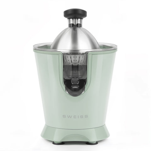 Ⓜ️🔵🔵🔵 SWEISS ZEST7 - Spremiagrumi elettrico di altissima qualità, SENZA BPA GARANTITO, corpo in acciaio inox, rivestimento VERDE RETRÒ, lavabile in LAVASTOVIGLIE, con BRACCIO IN ACCIAIO INOX ROBUSTISSIMO