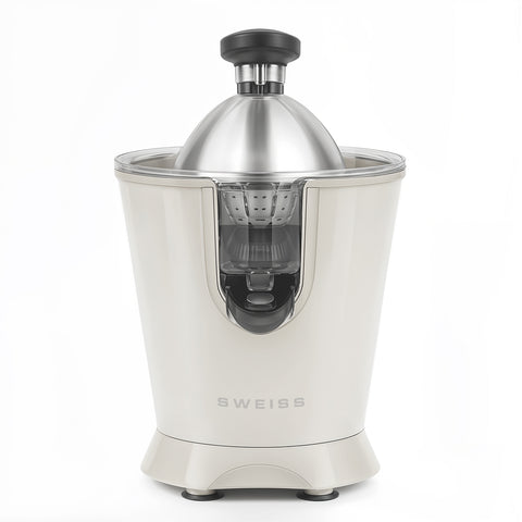 Ⓜ️🔵🔵🔵 SWEISS ZEST8 - Spremiagrumi elettrico di altissima qualità, SENZA BPA GARANTITO, corpo in acciaio inox, rivestimento CREMA RETRÒ, lavabile in LAVASTOVIGLIE, con BRACCIO IN ACCIAIO INOX ROBUSTISSIMO