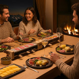 Ⓜ️🔵🔵🔵 H.Koenig WOD362 - Apparecchio per raclette, doppia piastra in vero granito, per 8 persone, manici in legno naturale, 1400 W