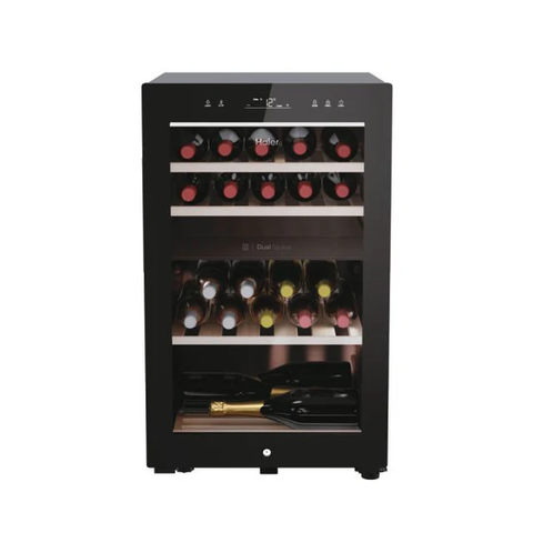 Ⓜ️🔵🔵🔵 Haier HWS42GDAU1 - Cantinetta vino dual zone, Wine Bank 50, Serie 7, Libera installazione, 2 zone, 42 bottiglie, Luce LED, Classe G, NERA, L x P x A (mm) 497x585x820