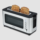 Ⓜ️🔵🔵🔵 H.Koenig VIEW7 - Tostapane finestrato con vetro trasparente, fessura XL per fette di pane intere, corpo in acciaio inox, 6 livelli di doratura, potenza 1200 W