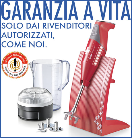 Ⓜ️🔵🔵🔵 bamix SwissLine rosso con croce BX SL RD - Kit completo di mixer con supporto da banco, caraffa da 1 litro, set di fruste/lame e Processor, GARANZIA A VITA