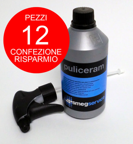 Ⓜ️🔵🔵🔵👌 Smeg Home Care PULICERAM x12 - Pulitore spray igienizzante per piani in vetroceramica, induzione e vetro a specchio. Confezione risparmio da 12 pezzi
