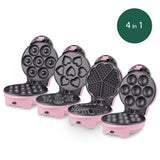 Ⓜ️🔵🔵🔵 Weasy KID400 - Piastra rosa per dolcetti con 4 stampi differenti intercambiabili (donut, waffle, cupcakes o muffin)