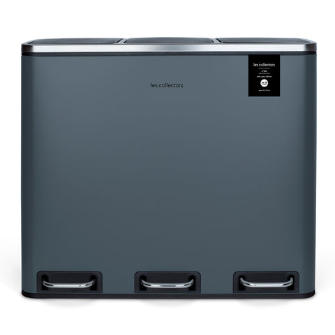 Ⓜ️🔵🔵🔵 Les Collectors N°984 - Pattumiera, 10 ANNI GARANZIA, raccolta differenziata 3 scomparti a pedale, GRIGIO SCURO OPACO ANTI ALONE su acciaio inox, 54L