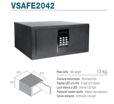 Ⓜ️🔵🔵🔵 Vitrifrigo VSAFE 2042 - Cassaforte elettronica con apertura frontale, chiusura motorizzata, display LED