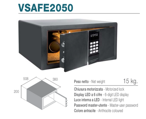 Vitrifrigo VSAFE2050 - Cassaforte elettronica con apertura frontale, chiusura motorizzata, display LED