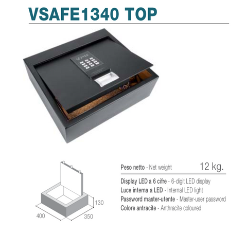 Ⓜ️🔵🔵🔵👌 Vitrifrigo VSAFE 1340 TOP - Cassaforte elettronica con apertura top loading, display LED, luce interna LED