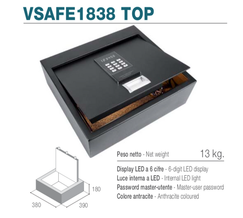 Vitrifrigo VSAFE1838 TOP - Cassaforte elettronica con apertura top loading, display LED, luce interna LED