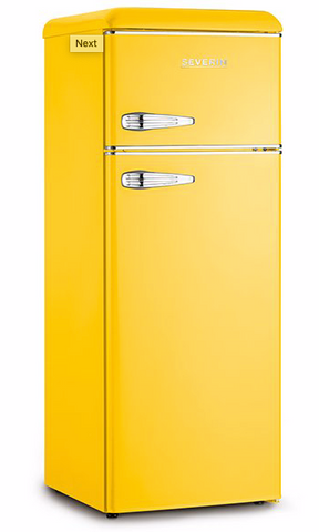 Ⓜ️🔵🔵🔵 SEVERIN KS 9953 - Frigorifero Retrò doppia porta, GIALLO, 208 litri, 55 cm,  Nuova classe energetica E (ex A++)